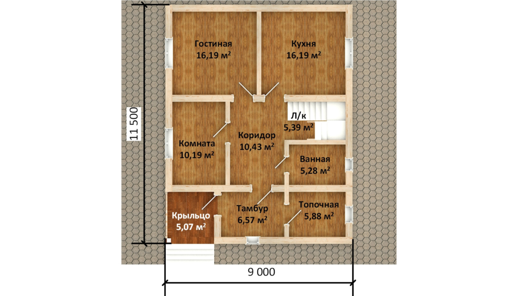 План 1-го этажа Планировка 1-го этажа каркасного дома К-175